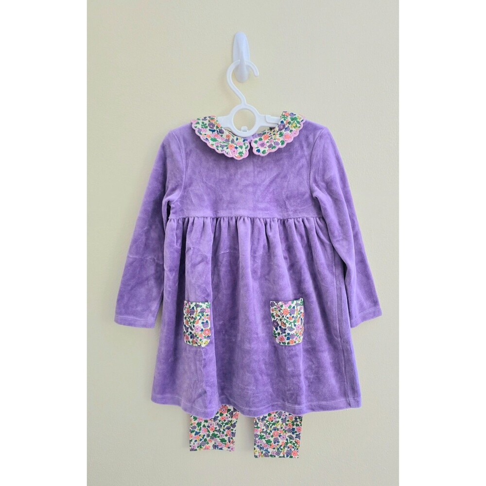 NWOT Baby Boden Velour Dress And Legging Set, size 0/3-18/24
